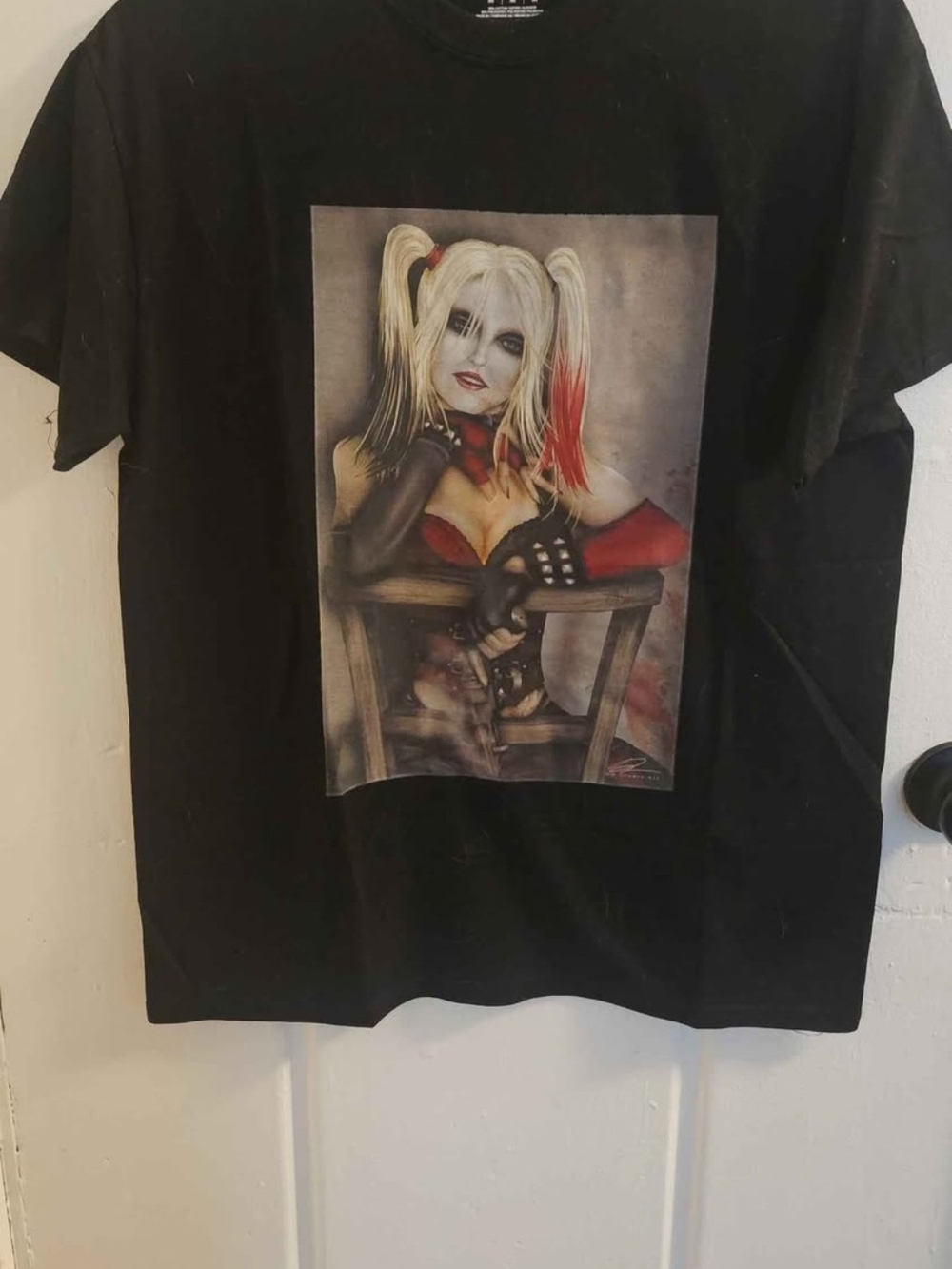 Black Graphic Tee with Blonde/Red Accent Artwork